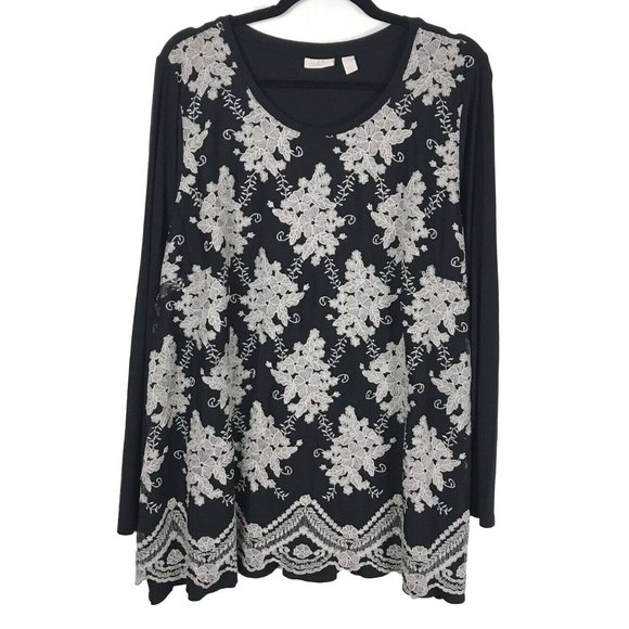 LOGO Lavish Black Floral Tunic Top XL